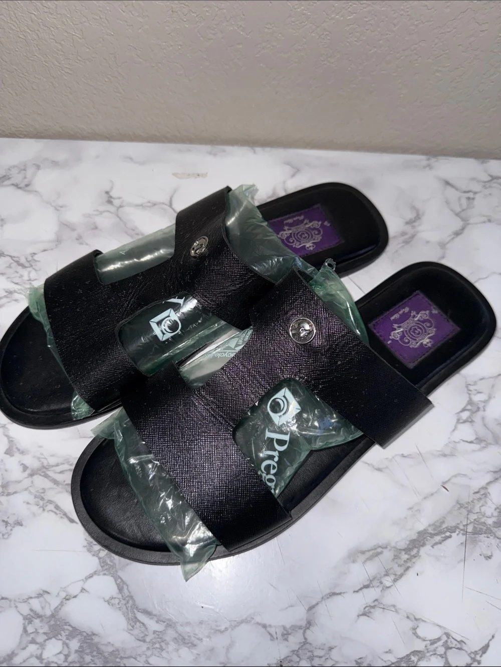 T.T. Dalk Black Slide Sandals men’s 10 Purple label